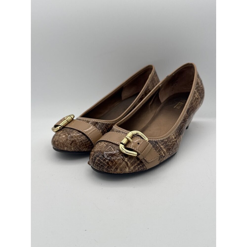 Bjoru By A. J. Valenci Womens Brown Croc-Embossed Leather Ballet Flats With Buck